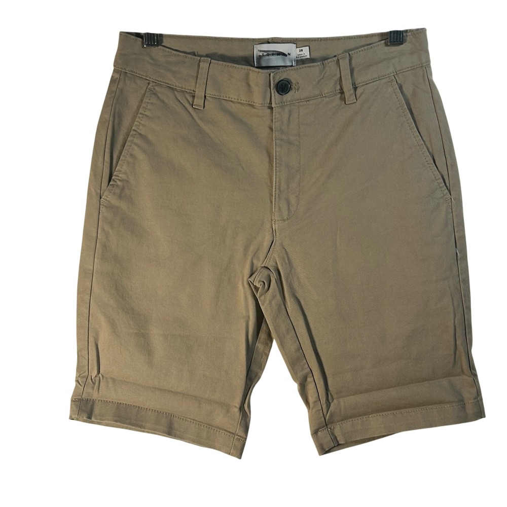 Topman Mens Khaki Tan Chino Shorts Size 28 Cotton Stretch Twill Slim Fit